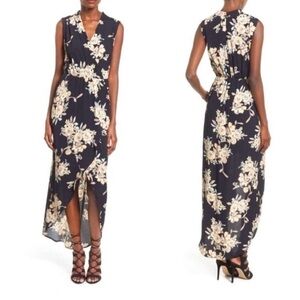 ASTR The Label Sleeveless Floral Hi Lo Faux Wrap Maxi Dress Keyhole Small